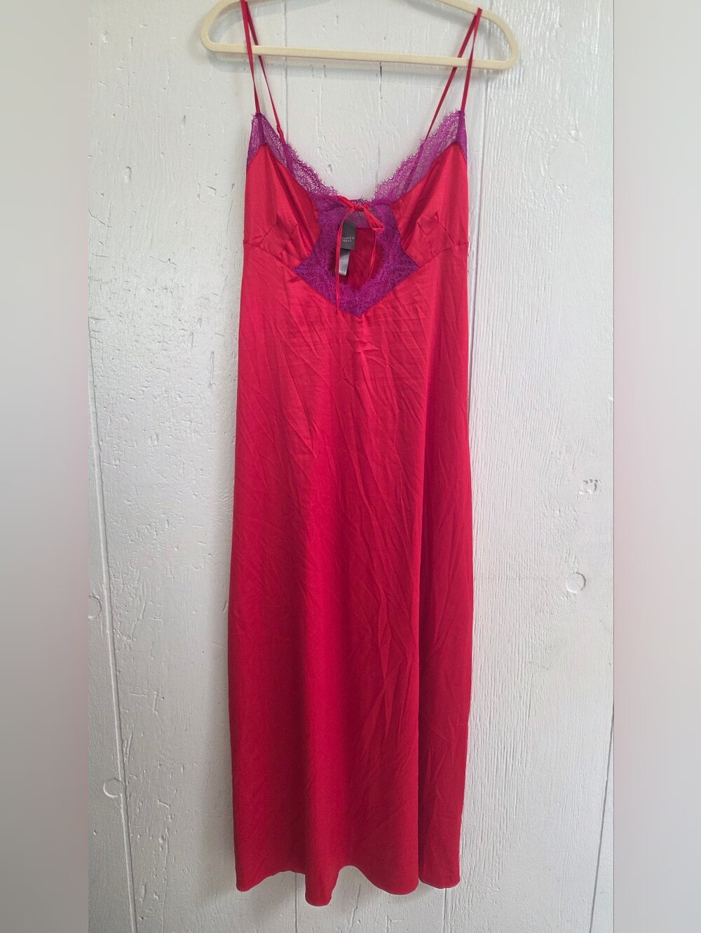 Savage X Fenty Red Slip Dress with Purple Lace Trim